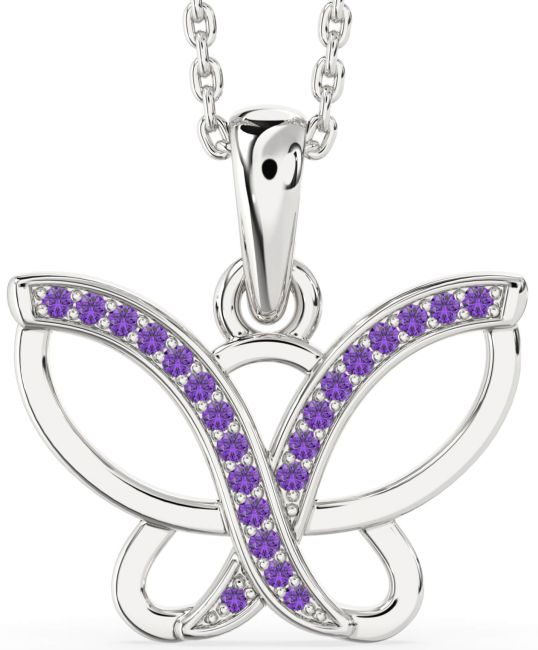 Amethyst Platinum Butterfly Necklace