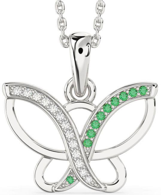 Emerald & Diamond Platinum Butterfly Necklace