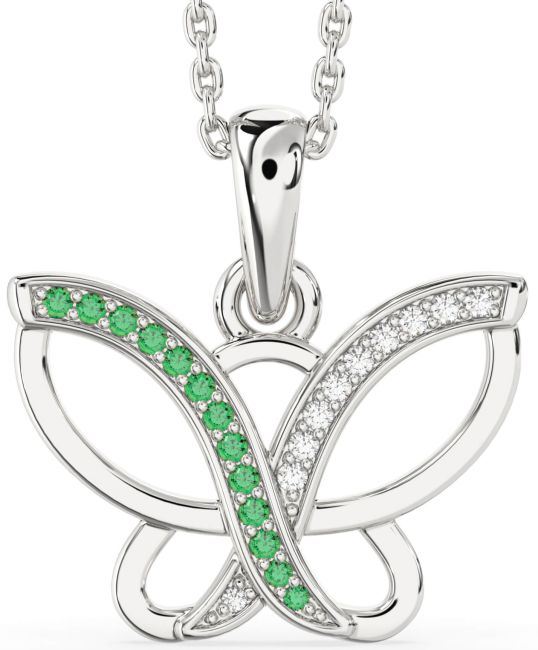 Diamond & Emerald Platinum Butterfly Necklace