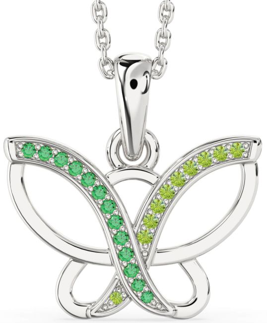 Emerald & Peridot Silver Butterfly Necklace