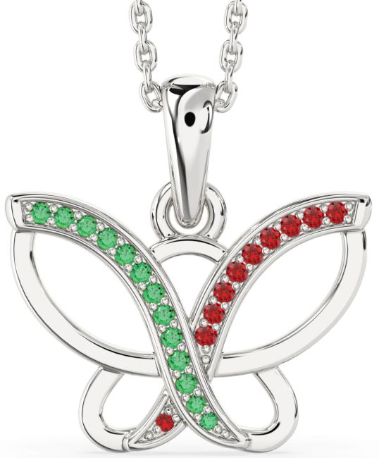 Emerald & Ruby Platinum Butterfly Necklace