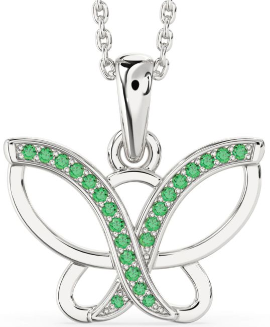 Emerald Platinum Butterfly Necklace
