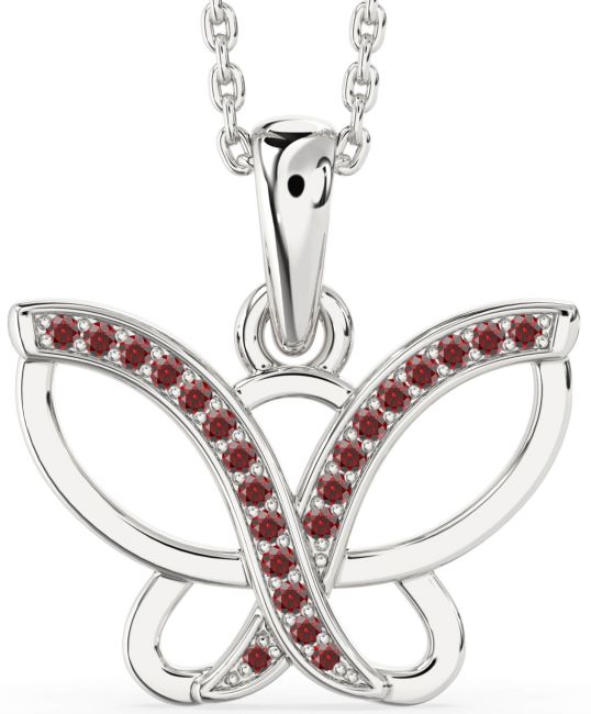 Garnet Platinum Butterfly Necklace