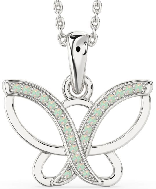Opal Platinum Butterfly Necklace