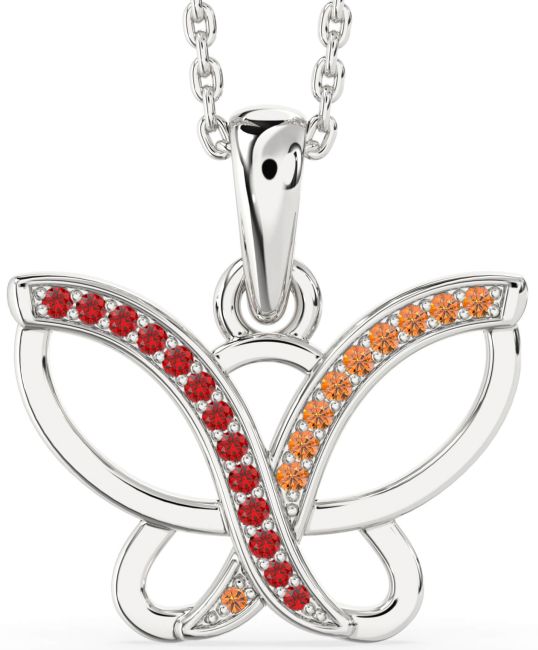 Ruby & Citrine Silver Butterfly Necklace
