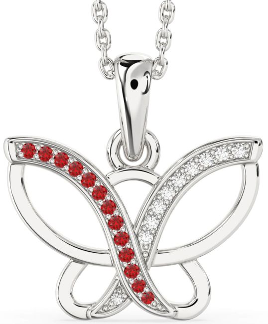 Diamond & Ruby Platinum Butterfly Necklace