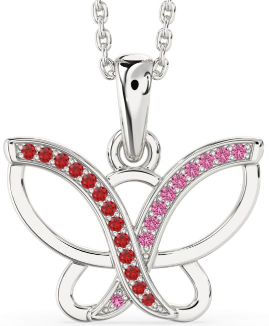 Ruby & Pink Sapphire Platinum Butterfly Necklace