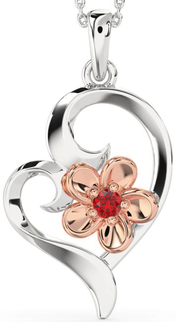 Ruby Rose Gold Silver Heart Flower Necklace