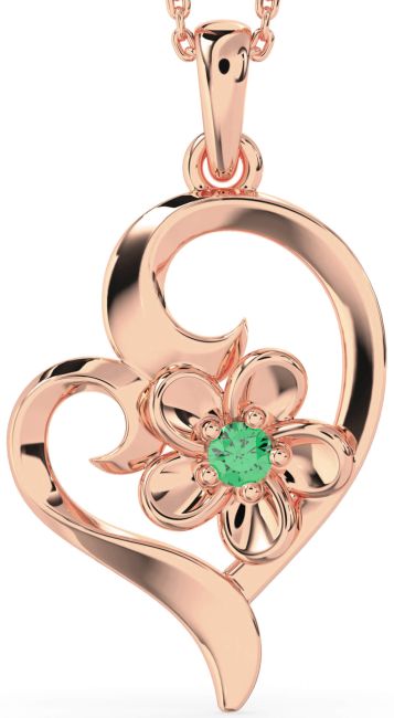 Emerald Rose Gold Heart Flower Necklace