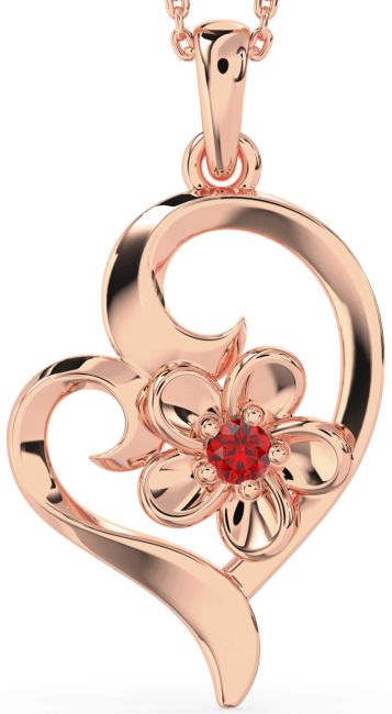 Ruby Rose Gold Heart Flower Necklace