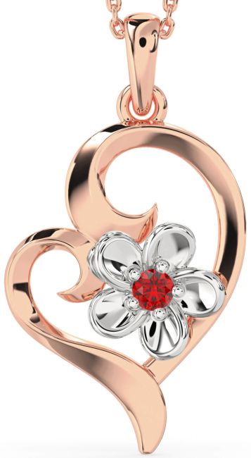 Ruby Rose Gold Silver Heart Flower Necklace