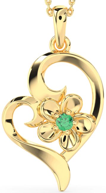 Emerald Gold Heart Flower Necklace