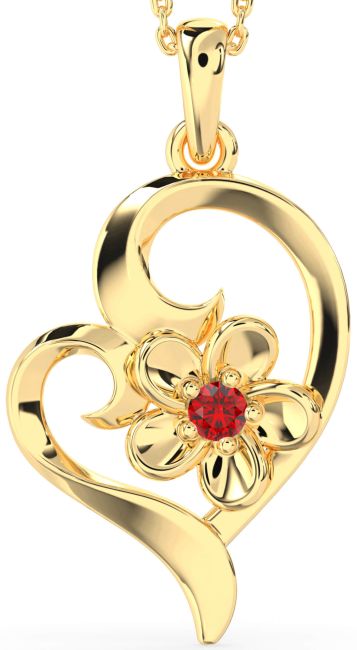 Ruby Gold Heart Flower Necklace