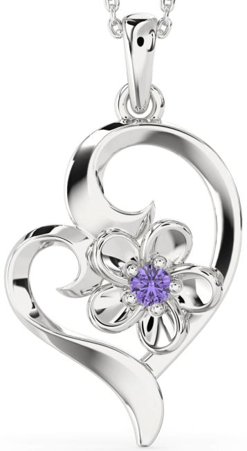 Alexandrite Silver Heart Flower Necklace