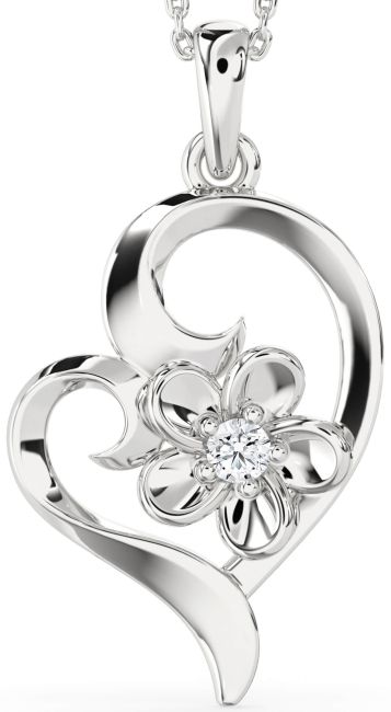 Diamond Platinum Heart Flower Necklace