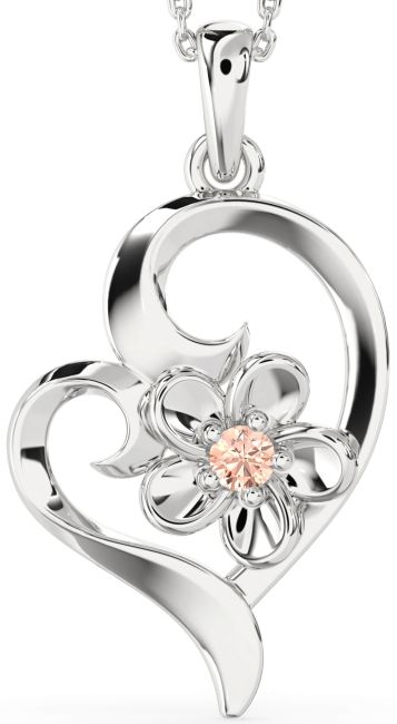 Morganite Silver Heart Flower Necklace