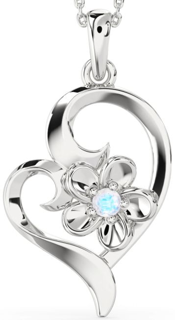 Moonstone Silver Heart Flower Necklace