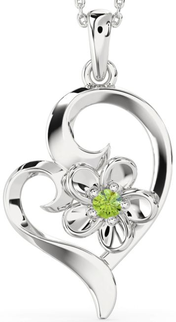Peridot Silver Heart Flower Necklace