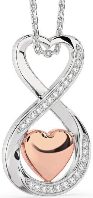 Diamond Silver & 10K Rose Gold Infinity Heart Necklace