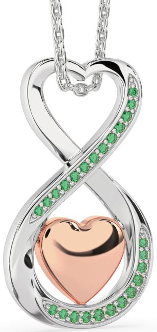 Emerald Rose Gold Silver Infinity Heart Necklace