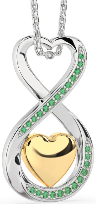 Emerald Gold Silver Infinity Heart Necklace