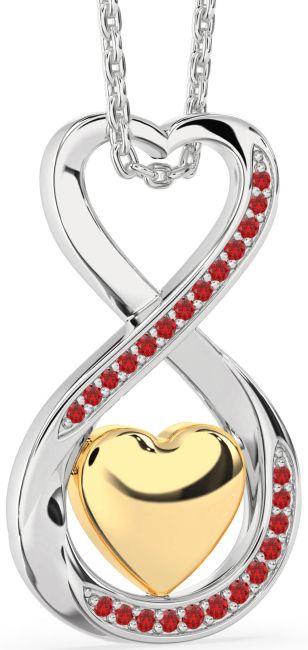 Ruby Gold Silver Infinity Heart Necklace