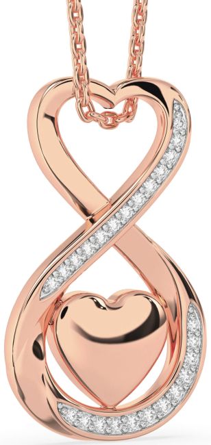Diamond Rose Gold Silver Infinity Heart Necklace
