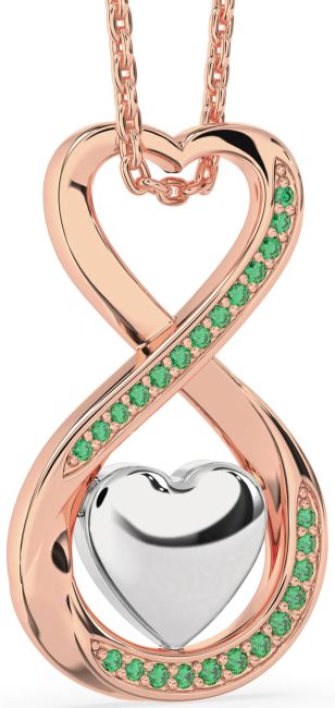 Emerald Rose Gold Silver Infinity Heart Necklace