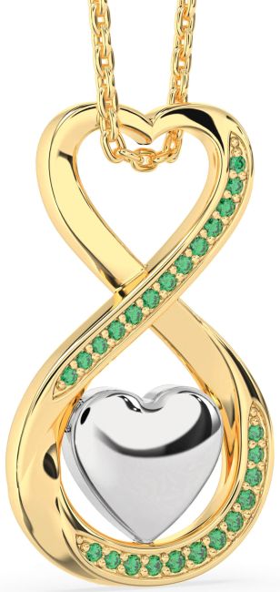 Emerald Gold Silver Infinity Heart Necklace
