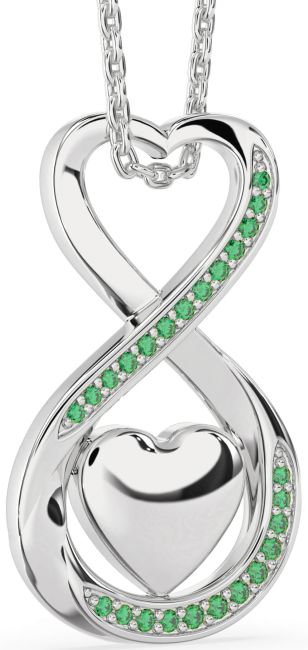 Emerald Silver Infinity Heart Necklace