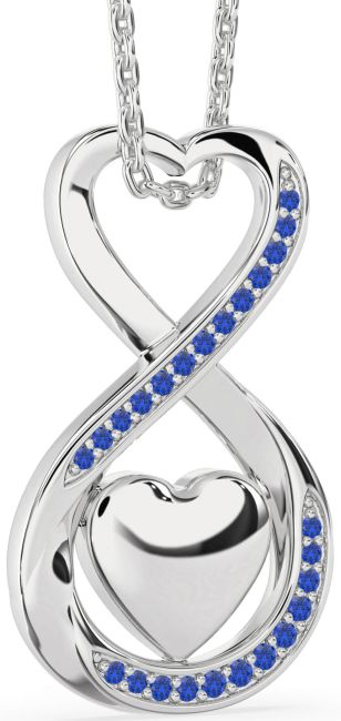 Blue Sapphire Silver Infinity Heart Necklace