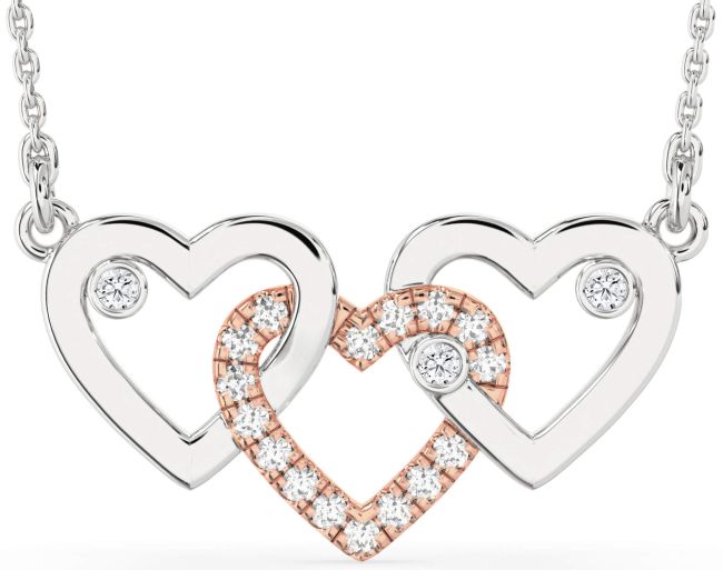 Large Diamond Platinum & Rose Gold Heart Necklace
