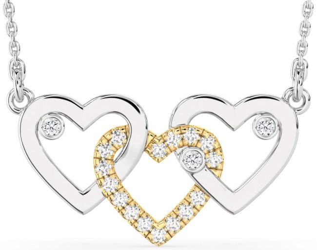 Large Diamond White Yellow Gold Heart Necklace