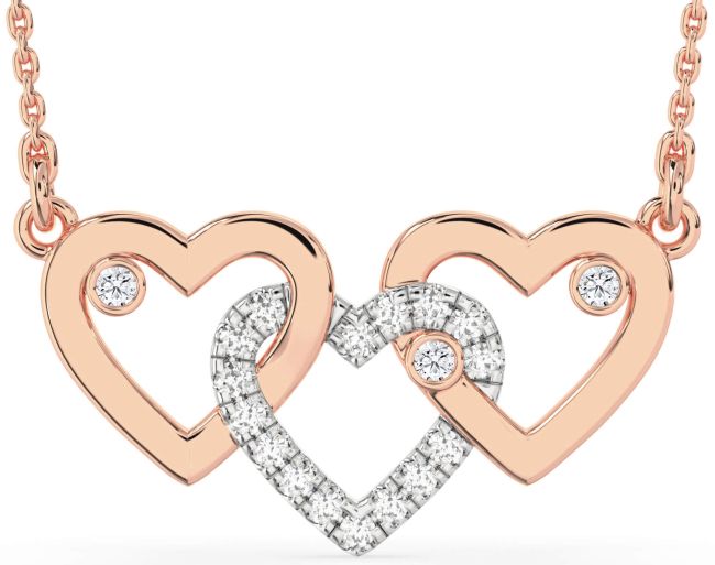 Large Diamond Rose Gold Silver Heart Necklace