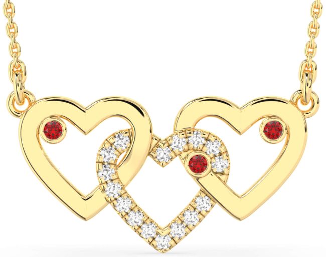Large Diamond Ruby Gold Silver Heart Birthstone Necklace