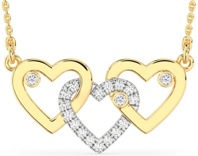 Large Diamond Gold Silver Heart Necklace