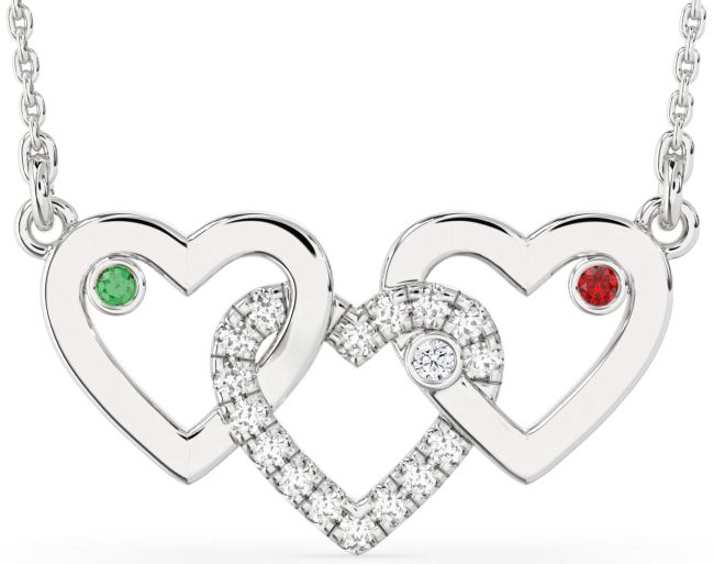 Large Diamond Silver Heart Mother's Necklace
