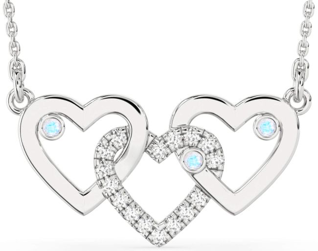 Large Diamond Moonstone Silver Heart Necklace