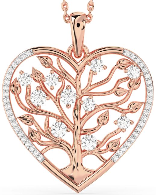 Large Diamond Rose Gold Silver Heart Tree Of Life Necklace