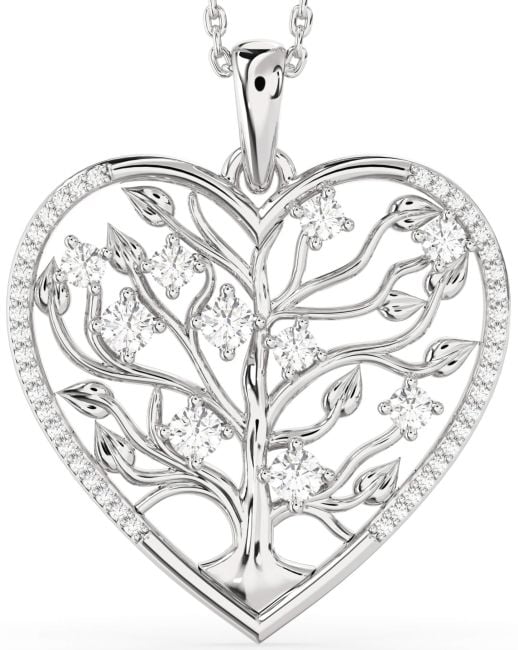 Large Diamond White Gold Heart Tree Of Life Necklace