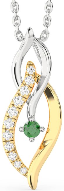 Diamond Emerald Platinum & Yellow Gold Infinity Necklace