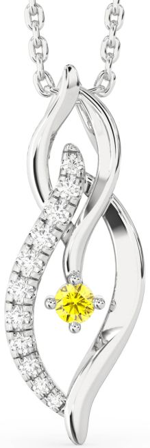 Diamond Yellow Sapphire Silver Infinity Necklace