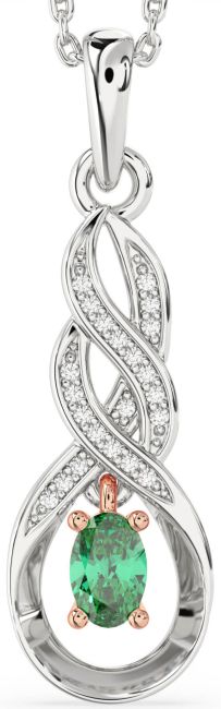 Diamond Emerald Rose Gold Silver Infinity Necklace