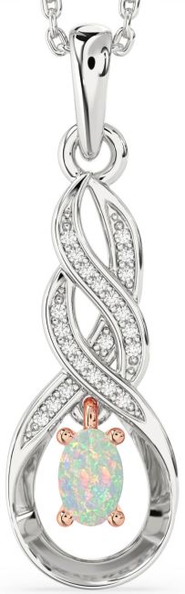 Diamond Opal Rose Gold Silver Infinity Necklace