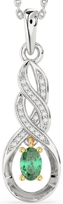Diamond Emerald Platinum & Yellow Gold Infinity Necklace