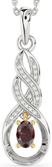 Diamond Garnet Gold Silver Infinity Necklace