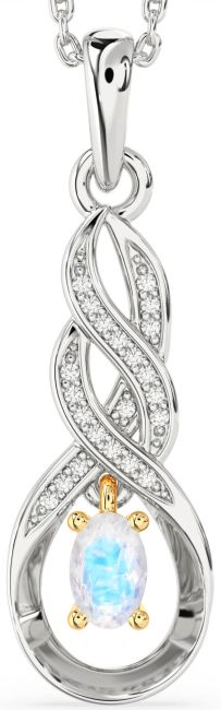 Diamond Moonstone Gold Silver Infinity Necklace