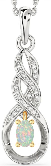 Diamond Opal Gold Silver Infinity Necklace