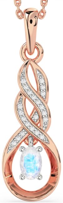 Diamond Moonstone Rose Gold Silver Infinity Necklace