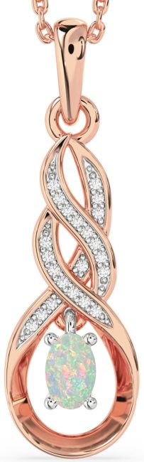 Diamond Opal Rose Gold Silver Infinity Necklace